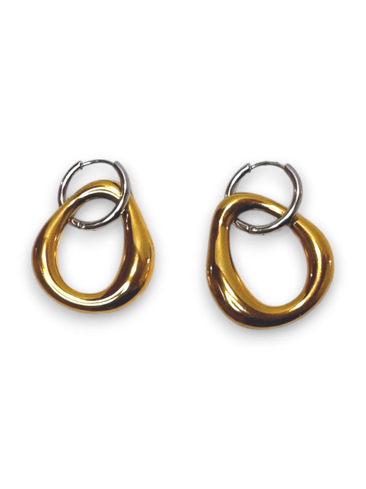 Duo Double Gold & Silver Irregular Hoops – Statement Earrings